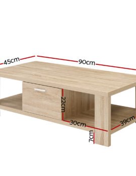 Artiss Coffee Table 1 Drawer Oak Maxi