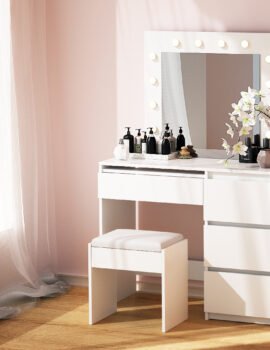 Artiss Dressing Table Set Stool 12 Led Bulbs White