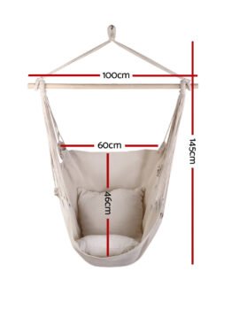 Gardeon Hammock Chair Outdoor Camping Hanging Hammocks Cushion Pillow – Cream
