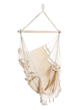 Gardeon Hanging Hammock Chair Outdoor Swing Hammocks Tassel – Cream