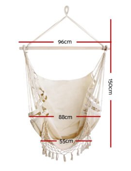 Gardeon Hanging Hammock Chair Outdoor Swing Hammocks Tassel – Cream