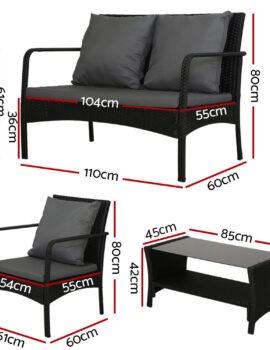 Gardeon Outdoor Sofa Set Lounge Setting Wicker Table and Chairs Garden Patio Furniture