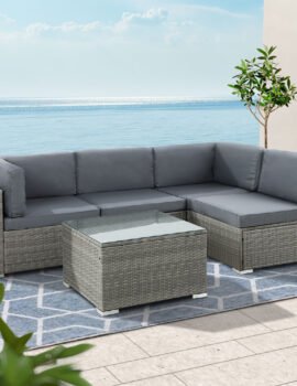 Gardeon 5-Piece Outdoor Sofa Set Wicker Couch Lounge Setting 4 Seater Grey