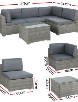 Gardeon 5-Piece Outdoor Sofa Set Wicker Couch Lounge Setting 4 Seater Grey