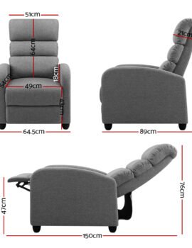 Artiss Recliner Armchair Grey Fabric Bolivia