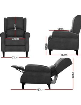 Artiss Recliner Chair Adjustable Sofa Lounge Soft Suede Armchair Couch Charcoal