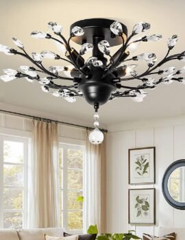 Crystal Chandelier LED Ceiling Light , 4 lights,  Black