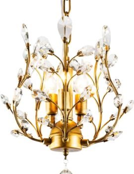 Crystal Chandelier Vintage, 3 Lights, Gold