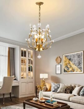 Crystal Chandelier Vintage, 3 Lights, Gold