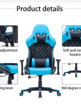 Gaming Chair Ergonomic Racing chair 165° Reclining Gaming Seat 3D Armrest Footrest Black