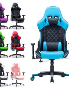 Gaming Chair Ergonomic Racing chair 165° Reclining Gaming Seat 3D Armrest Footrest White Black