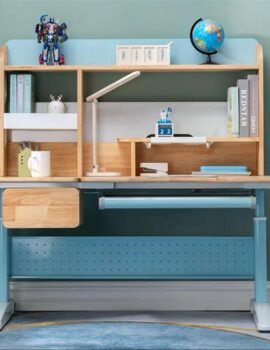 Solid Rubber Wood Height Adjustable Children Kids Ergonomic Blue Study Desk Only 120cm AU
