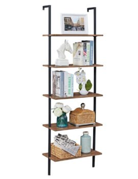 YES4HOMES Industrial Ladder Shelf Wood Wall-Mounted Bookcase Storage Rack Shelves Display