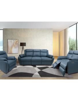 Bella 1 Seater Electric Recliner Genuine Leather Upholstered Lounge – Blue