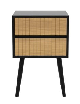 Oslo Bedside Table with 2 Drawer in Black & Natural