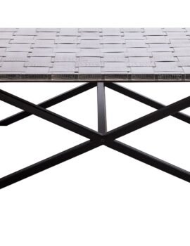 Large Square Black Coffee Table with Stainless Steel Woven Top
