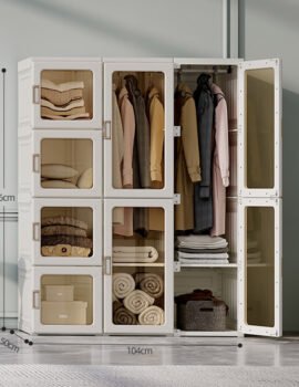 Kylin Cubes Storage Folding Cabinet Wardrobe With 12 Grids & 8 Doors & 2 Hangers