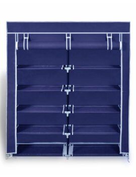 2 Doors with Cover Portable Storage Shoe Rack Cabinet Wardrobe – navy