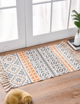 Bohemian Cotton Area Rug with Tassels – Geometric Pattern, Decorative Floor Mat 60*90cm