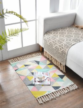 Bohemian Cotton Area Rug with Tassels – Geometric Pattern, Decorative Floor Mat 60*90cm