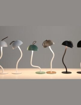 Corrugated Black Lamp Cap Elegant Curved Stem Mushroom Desk Lamp – Adjustable LED Table Light