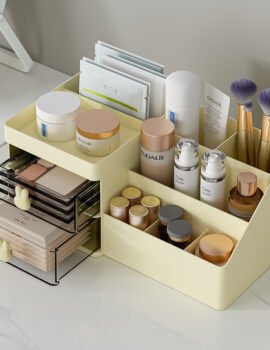 Yellow Drawer-Style Cosmetic Organizer – Multifunctional Jewelry Storage Box for Desk – Minimalist Desk Organizer for Students
