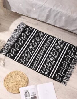 Handwoven Cotton Tassel Floor Rug for Bedroom or Living Room|Soft, Modern Geometric Design,60x90cm