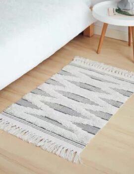 Handwoven Cotton Tassel Floor Rug for Bedroom or Living Room|Soft, Modern Geometric Design,60x90cm